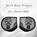 97-25+ Harley inner Touring 3D webbed skull speakers grill covers set