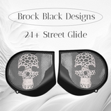 97-25+ Harley inner Touring 3D webbed skull speakers grill covers set
