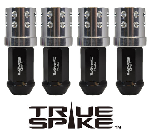 1/2-20 71MM LONG MUZZLE BRAKE FORGED STEEL LUG NUTS WITH ANODIZED ALUMINUM CAP 46-17 JEEP CJ, TJ, WRANGLER 79-14 FORD MUSTANG / CAP: 25MM DIAMETER 30MM HEIGHT PART # LGC050