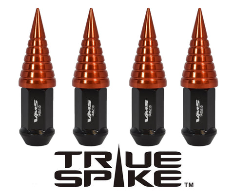 1/2-20 89MM LONG CNC MACHINED FORGED STEEL EXTENDED SPIRAL SPIKE (25MM DIAMETER) LUG NUTS ANODIZED ALUMINUM CAPS 46-17 JEEP CJ, TJ, WRANGLER 79-14 FORD MUSTANG / 25MM CAP DIAMETER 51MM CAP LENGTH PART # LGC022