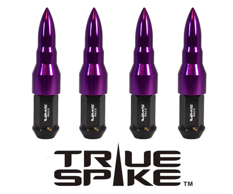 1/2-20 112MM LONG CNC MACHINED FORGED STEEL EXTENDED BULLET SPIKE (25MM DIAMETER) LUG NUTS ANODIZED ALUMINUM CAPS 46-17 JEEP CJ, TJ, WRANGLER 79-14 FORD MUSTANG / 25MM CAP DIAMETER 73MM CAP LENGTH PART # LGC027