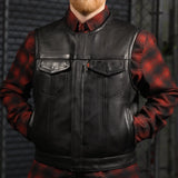 Lowside Men's Motorcycle Leather Vest Cognac