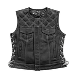 Bonnie - Women's Motorcycle Leather Vest - Diamond Quilt