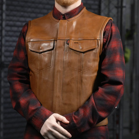 Lowside Men's Motorcycle Leather Vest Cognac