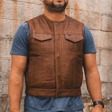 Lowside Men's Perforated Motorcycle Leather Vest Cognac