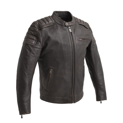 Crusader Men's Motorcycle Leather Jacket Brown Beige