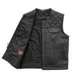 Downside Men's Motorcycle Leather Vest Orange and Green