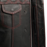 Downside Men's Motorcycle Leather Vest Orange and Green