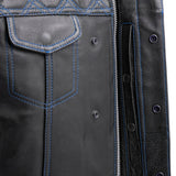 Downside Men's Motorcycle Leather Vest Orange and Green