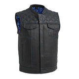 Downside Men's Motorcycle Leather Vest Orange and Green