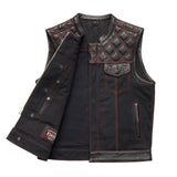 Hunt Club Motorcycle Leather Canvas Vest Black/Red