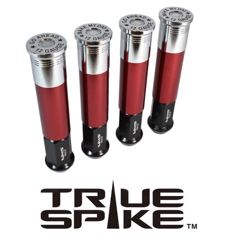 9/16-18 127MM LONG SHOTGUN SHELL FORGED STEEL "GO AHEAD MAKE MY DAY" LUG NUTS WITH ANODIZED ALUMINUM CAP 65-87 CHEVROLET (8 LUG) C20 C30 K20 K30  GMC 02-11 DODGE RAM 80-98 FORD F250 F350 / CAP: 20MM DIAMETER 76MM HEIGHT PART # LGC039/40/41/42