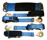 Axle Strap Tie Downs 24" Long & Qty 4 Ratchet Tow Straps Car Haulers, BLUE | 4 PACK