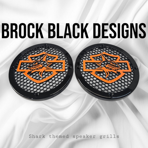 A set of Harley Shark 14-23 Harley Davidson Touring Pack Speaker Grill Cover Guard