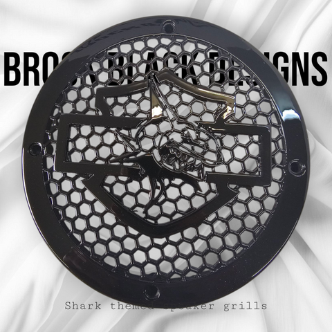 A set of Harley Shark 14-23 Harley Davidson Touring Pack Speaker Grill Cover Guard