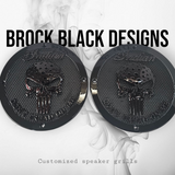 A set of Indian Punisher Dont Tread on me theme speakers grill covers