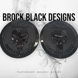 A set of Indian Punisher Dont Tread on me theme speakers grill covers