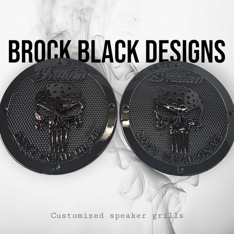 A set of Indian Punisher Dont Tread on me theme speakers grill covers