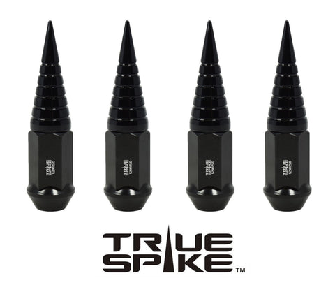 1/2-20 89MM LONG 20MM WIDE SPIRAL SPIKES STEEL LUG NUTS ANODIZED ALUMINUM CAPS 46-17 JEEP CJ, TJ, WRANGLER 79-14 FORD MUSTANG / 20MM CAP DIAMETER 51MM CAP LENGTH PART # LGC036