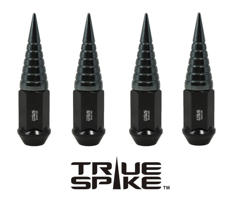 12x1.25 MM 89MM LONG 20MM WIDE SPIRAL SPIKES STEEL LUG NUTS ANODIZED ALUMINUM CAPS / 20MM CAP DIAMETER 51MM CAP LENGTH PART # LGC036