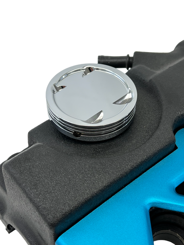 BILLET ALUMINUM LOW COMPRESSION OR HIGH COMPRESSION RACING PISTON CHROME PLATED OIL CAP HONDA CIVIC CRX ACCORD PRELUDE Si ACURA INTEGRA GS LS RS GSR TYPE R D15 D16 B16 B18 H22 H23 / PART # OC200150 (LC) or OC200160 (HC)