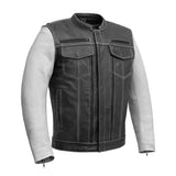Vincent Men's Cafe Style Leather Jacket Black and White