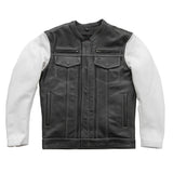 Vincent Men's Cafe Style Leather Jacket Black and White