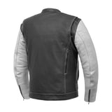 Vincent Men's Cafe Style Leather Jacket Black and White