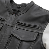 Vincent Men's Cafe Style Leather Jacket Black and White
