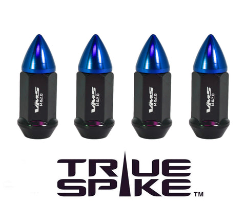 1/2-20 62MM LONG CNC MACHINED FORGED STEEL EXTENDED SPIKE SMALL BULLET LUG NUTS ANODIZED ALUMINUM CAP / 20MM DIAMETER 21MM HEIGHT PART # LGC010