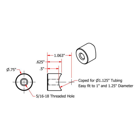 Coped Steel Bungs 5/16-18 Threaded 1/2 inch Long by TC Bros