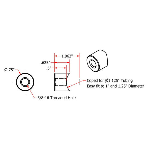 Coped Steel Bungs 3/8-16 Threaded 1/2 inch Long by TC Bros