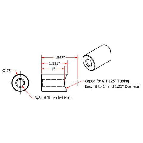 Coped Steel Bungs 3/8-16 Threaded 1 inch Long by TC Bros