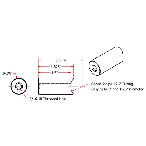 Coped Steel Bungs 5/16-18 Threaded 1-1/2 inch Long by TC Bros