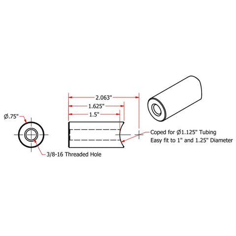 Coped Steel Bungs 3/8-16 Threaded 1-1/2 inch Long by TC Bros