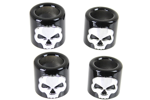 Pushrod Cover Cup Set with Skull Design Chrome with Black - V-Twin Mfg.