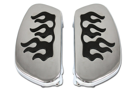 Driver Footboard Set Chrome with Flame Design - V-Twin Mfg.