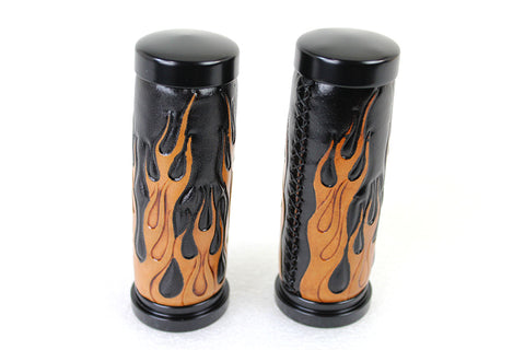 Amber Flame Style Throttle By Wire Grip Set with Black Ends - V-Twin Mfg.