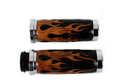 Amber Flame Style Throttle By Wire Grip Set with Chrome Ends - V-Twin Mfg.