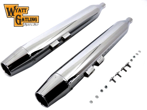 Wyatt Gatling Muffler Set with Chrome Long Tapered End Tips - V-Twin Mfg.