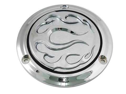 Chrome 3-Hole Flame Derby Cover - V-Twin Mfg.