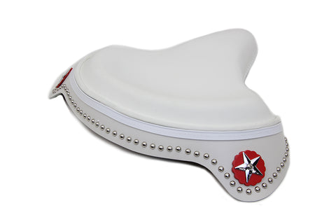 White Leather Solo Seat with Skirt - V-Twin Mfg.