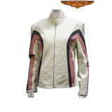 Womens Soft Leather Jacket With Silver & Pink Stripes