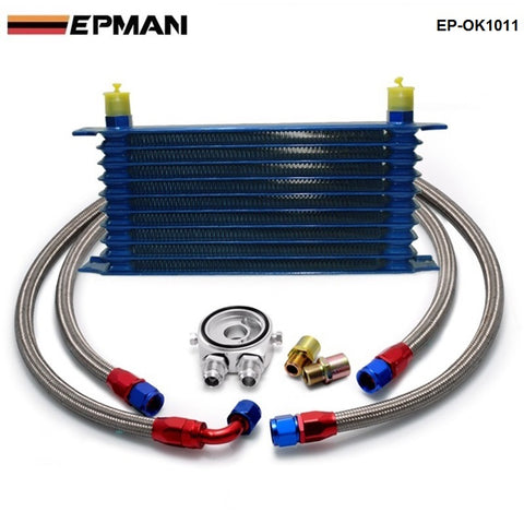 EPMAN - Universal 10 Rows Oil Cooler Kit M20XP1.5 3/4X16 Oil FilterAdapter